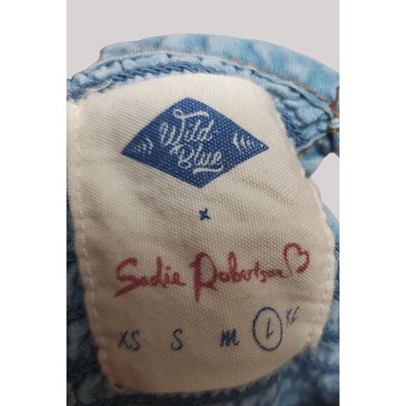 Wild Blue Sadie Robertson Sundress Denim Bodice Smocked Back Floral Size L - Picture 6 of 6